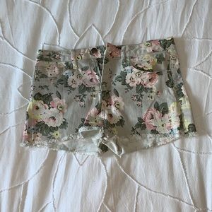 Cream and floral denim shorts
